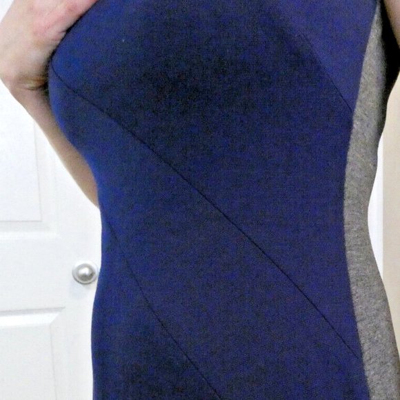 Dress Blue Gray Fitted Sheath ColorBlock Office Holiday Party WHBM Size 00 - Picture 3 of 12